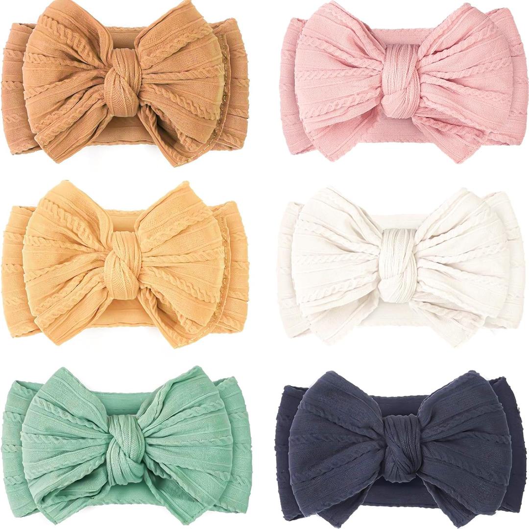 CÉLLOT 3 Pcs Baby Bows Headbands Nylon Hairbands Baby Girl Bows Hair Accessories for Newborn Infant Toddler Essentials (Brown Series)