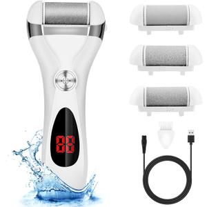 Electric Foot Callus Remover Kit, Elmchee Rechargeable Callous removers 3 Grinding Heads Waterproof Foot Scrubber File, Professional Pedicure Tools kit Feet Care for Dead, Cracked Dry Skin (1 Count (Pack of 1))