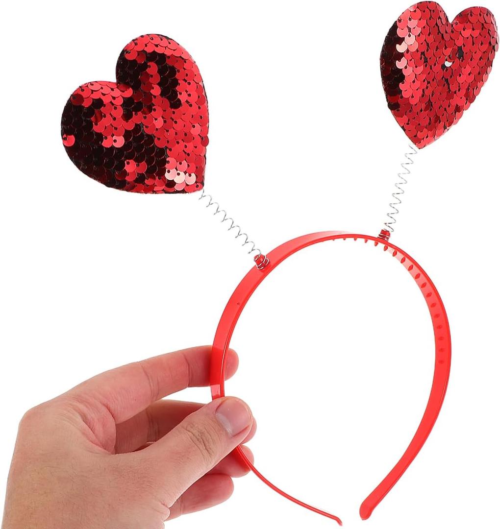 Love Hairband for Women Halloween Party Costume Valentines Day Heart Shaped Headband Red Sequin Hair Loop Party Accessory