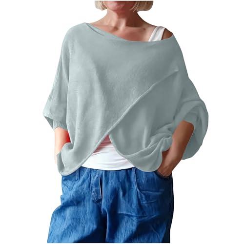 Women's Asymmetric Wrap Front Long Sleeve Knit Top Fall Winter Casual Loose Fit Pullover Sweater Blouse Green, Large