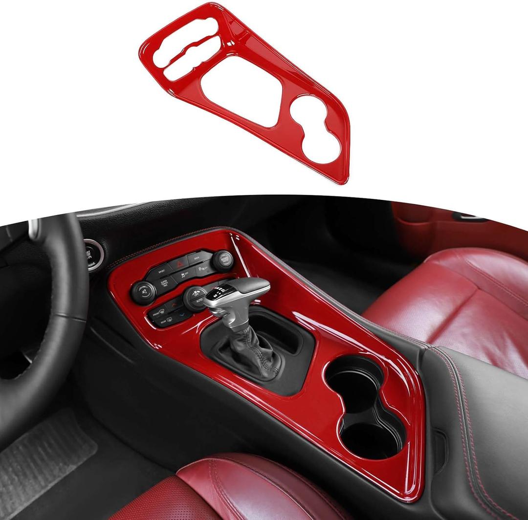 RT-TCZ for Challenger Red Center Console Gear Shift Panel Trim Cover for Dodge Challenger 2015-2023 Red Interior Accessories