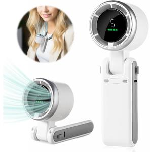 Portable Handheld Mini Turbo Fan, USB Rechargeable Travel Neck Fan with 5 Speeds, 3600mAh Battery & 15000RPM Speed, Up to 12 Working Hours, 3 IN 1 Foldable Personal Cooling Fan for Travel/Home/Office (White)