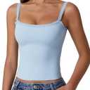 QINSEN Womens Square Neck Lace Trim Tank Top Double Lined Slim Fitted Y2k Going Out Camisole Shirts size L