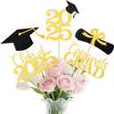 2 Pack MSZWTDZX Graduation Decorations 2025, 20Pcs Class of 2025 Graduation Centerpieces for Tables, Double-Sided Grad Table Centerpieces with Sticks, Grad Party Decoration Supplies (Black&Gold)