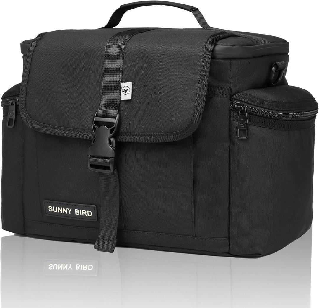 SUNNY BIRD Large Lunch Bag, Thermally Insulated Soft Cooler with Shoulder Strap for Women, Men (Black) (15L)