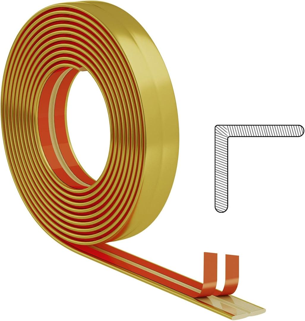 26 Feet Flexible Corner Protector Trim Molding 0.8 in Width Peel and Stick Molding 90° Inside & Outside Corner Guards Trim for Tile and Wall Edges Gaps, Furniture and Wall Repair-Gold