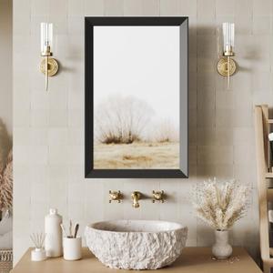 AGDULL Retro-Style Medicine Cabinet with 17x27 Solid Wood Mirror Frame, Bathroom Recessed Wall Cabinet, Living Room Wood Storage Cabinet, Black