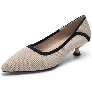 youngshow Women's Pumps Kitten Heels Pointed Toe Knit Slip On Comfortable Casual Formal Dress Shoes (7.5)