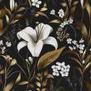 Laatse Black White Floral Wallpaper Peel and Stick, Dark Gold Vintage Contact Paper 17.5" x 393", Golden Botanical Wall Paper Self Adhesive Removable Waterproof for Bedroom Cabinet Drawer Table Decor