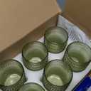 Vintage Glassware Drinking Glasses Set of 6,12 oz Hobnail Glass Cups,Embossed Green Water Tumbler,for Beer,Cocktail,Whiskey,Juice and Various Mixed Drinks- 1 Cleaning Brush