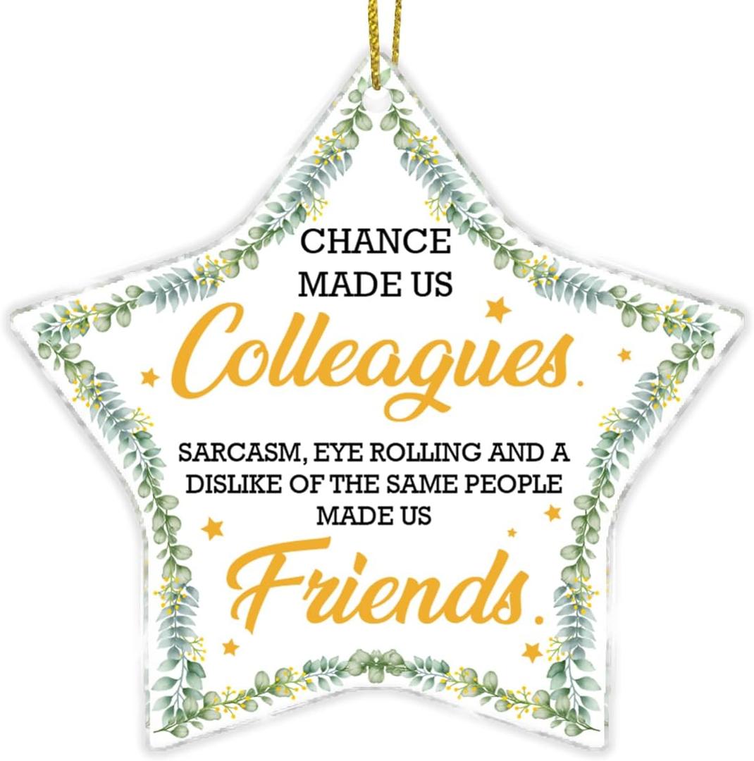 2 x Funny Colleagues Gifts Christmas Ornament, Coworker Christmas Birthday Gifts, Farewell Going Away Goodbye Gifts for Coworker Friend Star Shaped Acrylic Hanging Ornament (B12)