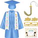 Sasylvia Kindergarten Preschool Graduation Gown Cap Set with 2025 Tassel Graduation Stole Rings Certificate for Toddler Kids (Size 30, Sky Blue)