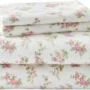 Laura Ashley - Flannel Sheets Queen Size, Anti-Pilling & Wrinkle Resistant Cotton, Touchably Soft for All-Season Comfort - Bed Sheets with Matching Pillowcases & Fitted Sheet (Audrey Pink)