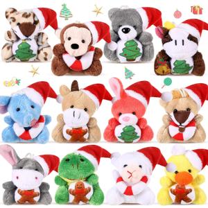 Blueweenly 12 Pcs Mini Christmas Stuffed Animal Plush Toys Plush Keychain with Santa Hat Tiny Xmas Doll Ornaments Christmas Tree Decor for Party Favors Classroom Prize Stocking Fillers