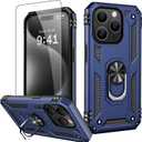 IKAZZ for iPhone 15 Pro Case 6.1 Inch with Screen Protector,Military Grade Shockproof Heavy Duty Protective Phone Cover Pass 16ft Drop Test with Magnetic Kickstand Car Mount Holder,Blue