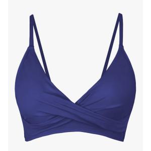 Balasami Women's Push Up Sexy V Neck Adjustable Twist Ruced Front Bikini Swimsuit Top Only, S, Navy Blue