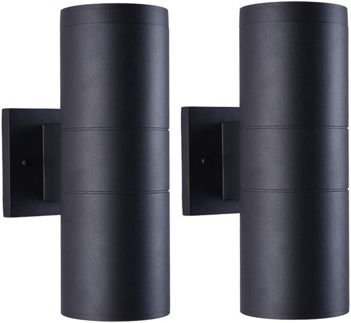 mirrea Modern Outdoor Porch Light Patio Light in 2 Lights with Aluminum Cylinder and Tempered Glass Cover Waterproof Wall Sconce 2 Pack (Matte Black)