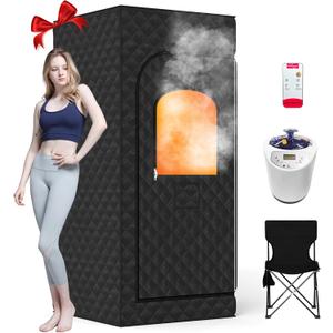 Portable Steam Sauna for Home,Sauna Box with 9-level Heating,0-99 minute timer,Personal Sauna Tent for Home with 2.6L 1000W Steam Steamer,Remote Control,Folding Chair.Relax and Healthy at Home Sauna (Single Person - Black)