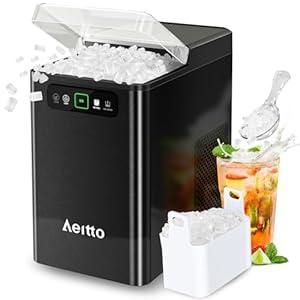 Aeitto Nugget Ice Maker 40Lbs/24H, Countertop Soft Chewable Ice Pebble Ice Machine, One-Click Operation, Auto Self-Cleaning Ice Makers with Scoop&Basket for Home, Office, Kitchen, Party (Black)