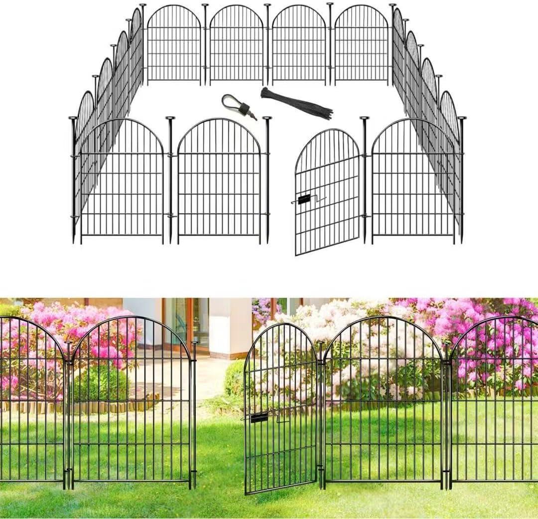 ADAVIN Garden Fence Animal Barrier with Gate 32 in(H)35 Ft(L) 16 Panels,Rustproof Metal Wire Tall Fencing Border for Dogs Rabbits,Outdoor no dig pet Fences,Black Flower Edging for Yard, Arched