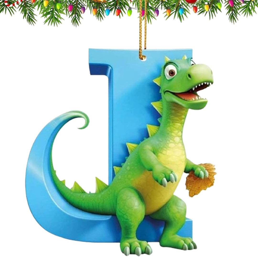 2 x Christmas Dinosaur 26 Letter Ornaments, Personalized Christmas Ornaments 2025, initial ornament, Car Interior Pendant Letter, letter ornament for Xmas tree,Funny Dinosaur Decor for Kids