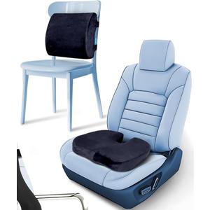 QUTOOL Orthopedic Seat Cushion and Lumbar Support Pillow for Office Chair & Car, Memory Foam with Washable Cover Ergonomic Desk Chair Cushion for Tailbone, Lower Back Pain, Sciatica Relief