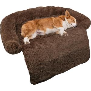 GGIB Calming Dog Bed Fluffy Plush Dog Mat for Furniture Protector with Removable Washable Cover for Medium Dogs and Cats (Medium, Coffee)