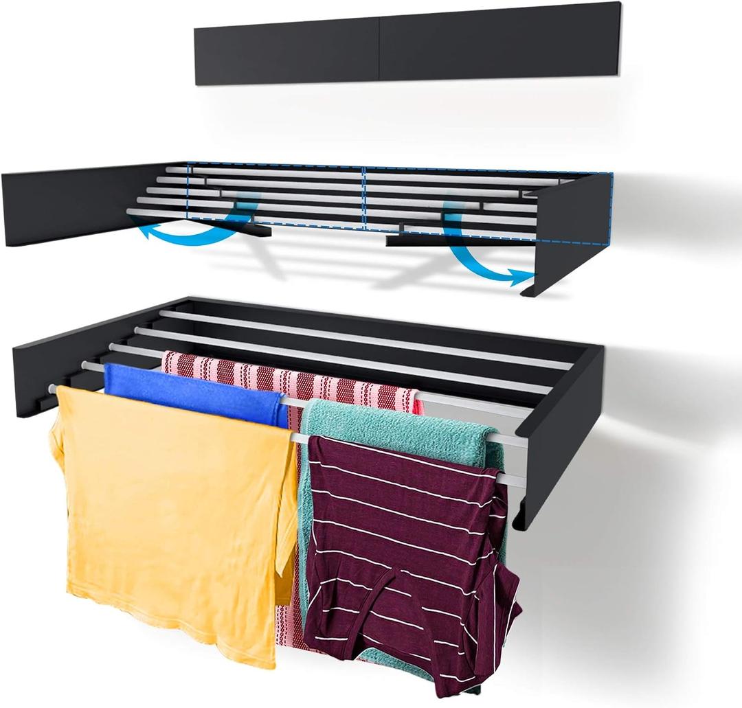 Step Up Laundry Drying Rack (27.5-INCH Industrial Gray), Wall Mounted, Retractable Clothes Drying Rack, 40lbs Load Capacity, 11.6 Linear Ft, Comes with Long Screwdriver Bit, 28" Wide