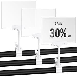 3 Pcs Acrylic Clip on Sign Holder with Clamp 5.5 x 7 Inch Retail Store Signs Displays Double Sides Swivel Signage with PVC Card Clothing Price Hanging Signage for Supermarket Business