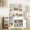 Shintenchi Kitchen Pantry Storage Cabinet, Freestanding Buffet Cabinet with Microwave Stand & 4 Door Shelves, Kitchen Hutch with Doors, Adjustable Shelves and Wine Rack, White (41.3 inches (W) x 68 inches (H) x 12.8 inches (D))