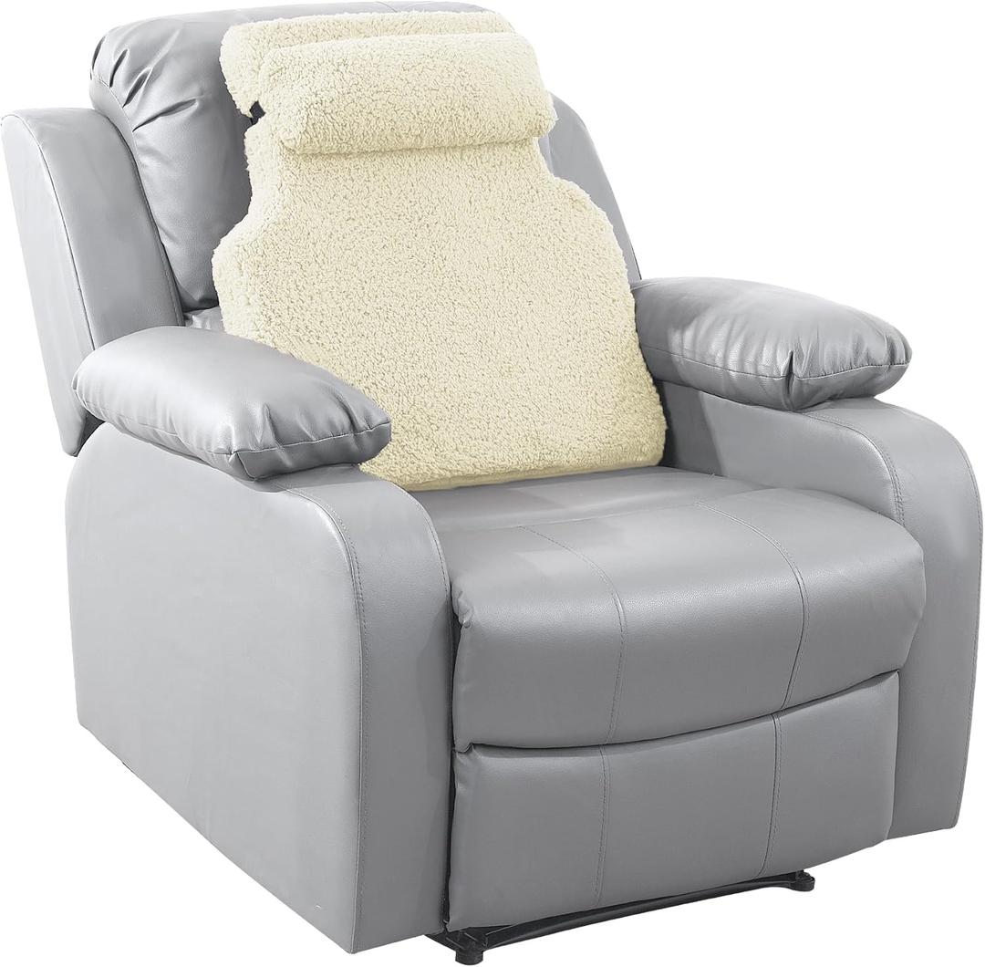HOMBYS Sherpa Fleece Lumbar Support Pillow with Headrest, Foam Recliner Chair Cushion for Back Pain, Big High Back Support with Chair Headrest for Elderly (Beige)