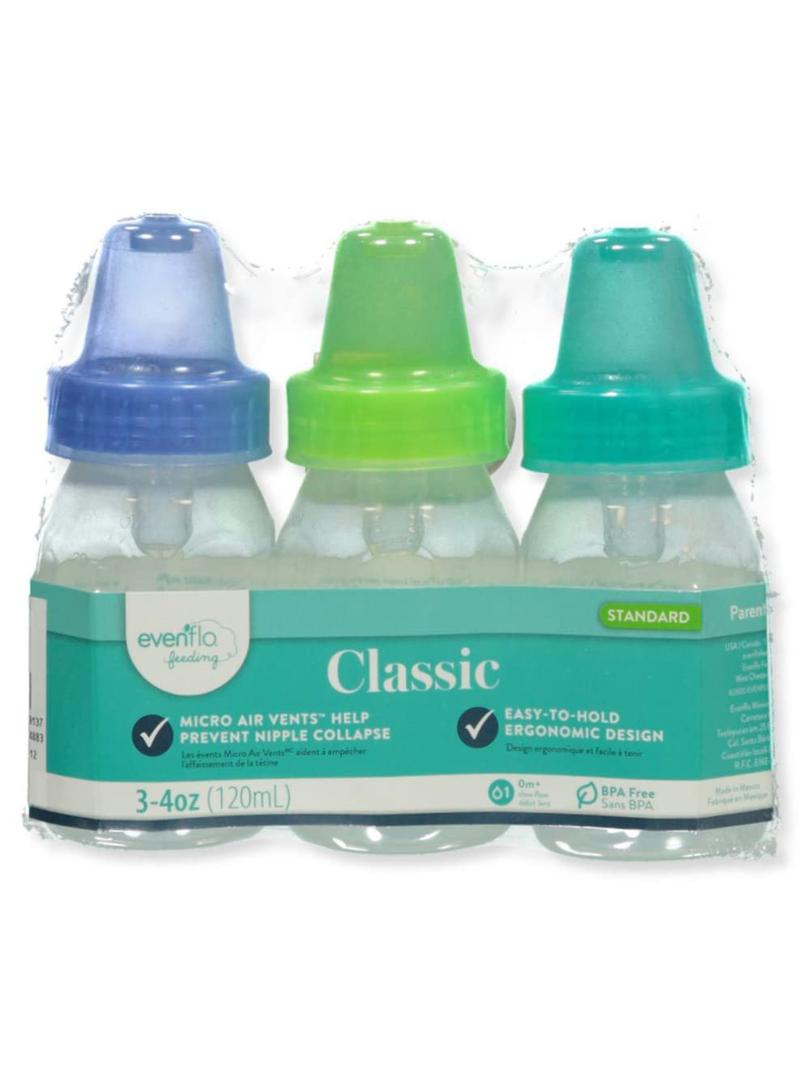 Evenflo Baby Boys' 3-Pack Baby Bottles (4 oz.) - Mint/Green/Blue, one Size