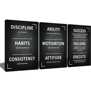 Motivational Success Wall Art 3 Piece Inspirational Entrepreneur Quotes Picture Prints Inspiring Themes Painting Posters for Living Room Office Corridor Wall Decoration Ready To Hang [60''W x 28''H], 60x28inch