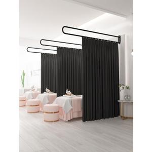Privacy Partition Curtains with U-Shaped Rod, Privacy Curtains for Room Divider with Metal 6.56ft Flat Hook, Black Wall Mounted Dividing Curtain for Fitting Room Beauty Salon Spa Bedroom