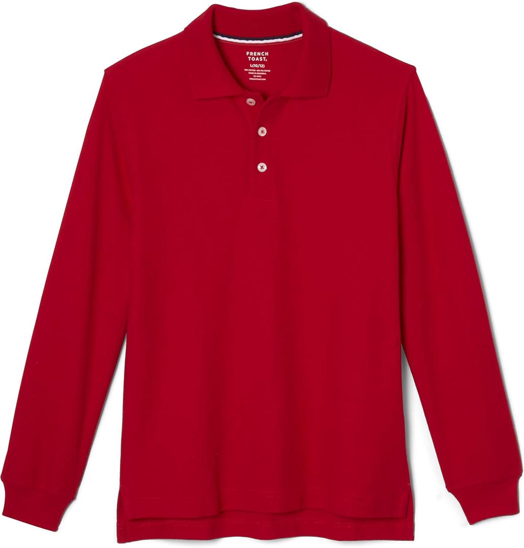 French Toast Boys Pique Polo School Uniform Shirt with Long Sleeves for Boys and Girls (3T, Red)