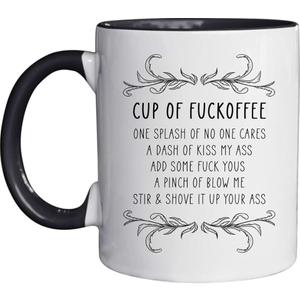 Funny Cup of Fuckoffee Coffee Mug White Ceramic Mug with Black Handle 11 Ounce