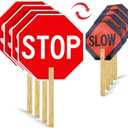 4 Pack Stop Slow Sign, 13 x 13 Handheld Stop Sign, Aluminum Crossing Guard Signs with Handle, Double Sided Reflective Signs, Waterproof, Weather Resistant