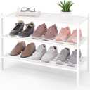 Smiry Bamboo Shoe Rack, 3 Tier Free Standing Wooden Shoe Organizer, Stackable Wood Shoe Storage Shelf for Closet, Entryway, 5 Horizontal Slats, 26.8"x11"x18.3", White