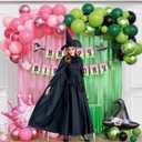 Witch Theme Party Decorations Pink and Green Streamers Backdrop Balloons Kit with Crown Witch Hat Balloon Fringe Curtains Happy Birthday Banner for Princess Witch Birthday Party Supplies