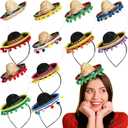 Mumufy 12 Pcs Mexican Sombrero Headband Hats Bulk for Adults Mini Fiesta Hats with Fabric Cinco De Mayo Party Decorations(Pastoral)