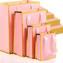 PerKoop 40 Pack Kraft Gift Bags Handled Paper 4 Sizes Goodie with Handles Gift Wrap Dessert Shopping Bags for Business Party Favors( Vertical, Pink)