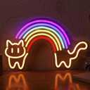 Rainbow Cat Neon Sign Cute Cat Neon Signs for Wall Decor Rainbow Neon Light Sign Dimmable USB Powered LED Neon Light for Bedroom Kid Room Pet Shop Game Room Cat Lovers Pride Gifts (Warm white cat)