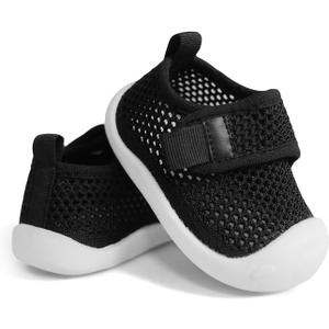 Toddler Shoes Baby Girl Boy Soft Breathable Mesh Wide Toe Box Lightweight Non-Slip Slip On First Walking Shoes (3-black)