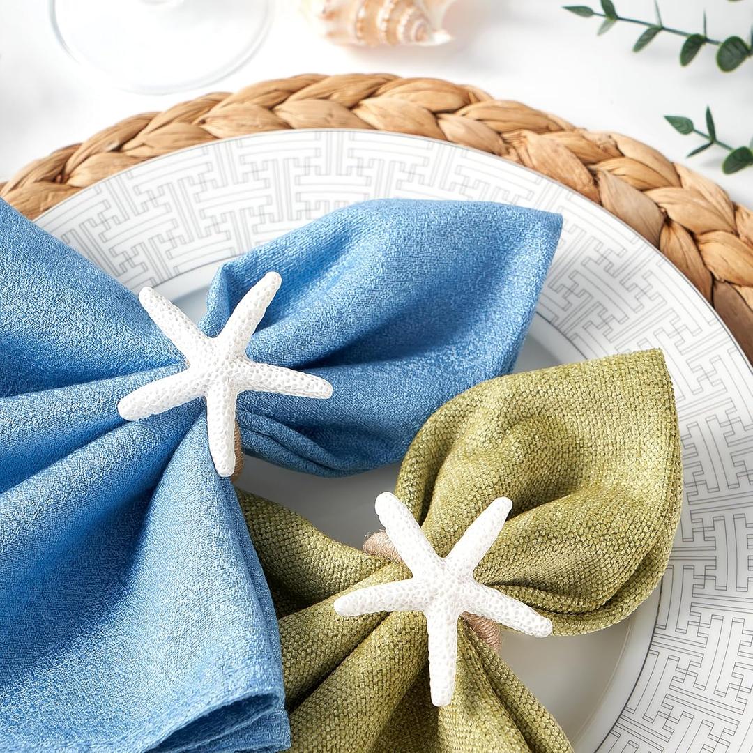 APTWOW Napkin Rings Set of 12, Starfish Napkin Rings for Table Decor, White Sea Star Napkin Ring Holders for Coastal Decor, Beach Decor, Wedding, Dinner Party, Summer, Birthday, Nautical, Banquet