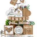 Yaomiao 21 Pcs Farmhouse Tiered Tray Decor Set Rustic Farmhouse Wood Decor Sign Vintage Rustic Family Gather Blessed Tiered Tray This is Our Happy Place Tabletop Sign for Home Kitchen Table Shelf