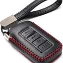 Vitodeco Genuine Leather Smart Key Fob Case Cover Protector Compatible for Lexus UX, NX, RX, GX, LX, is, ES, GS, LS (2014-2021) - 4-Button, Black/Red
