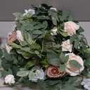 Ling's moment Flower Garland - 6FT Eucalyptus & Rose - Sweetheart Table Decor for Wedding Reception, Artificial Floral Garland for Mantle, Thanksgiving, Christmas Decoration, Blush Powder Blue
