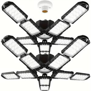 2 Packs LED Garage Light, Super Bright Screw in E26/E27 Ceiling Shop Work Lamp, 260W 26000 Lumen Deformable Basement Bulb Fixture with 10+1 Adjustable Panels, Lighting for Workshop, Attic
