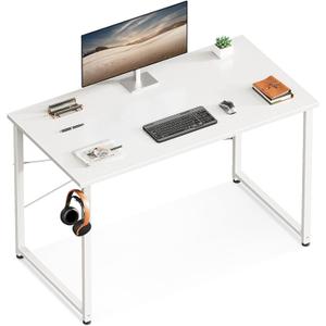 ODK 40 Inches Computer Desk for Home Office, Office Table for Small Spaces, Writing Desk with Headphone Hooks, White