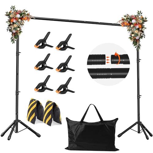JSungo Backdrop Stand, Adjustable 10x7.5 FT Background Stand Backdrop for Parties, Photo Video Studio, Portable Photography Backdrop Stand with Carrying Bag, 6 Backdrop Clamps, and 2 Stand Bags